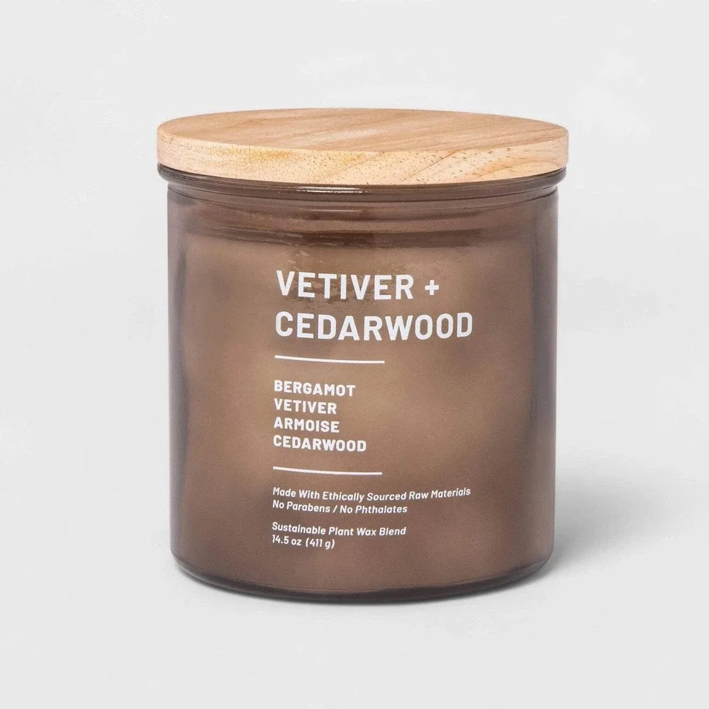 Threshold Vetiver Cedarwood Scented Candle 2 Lead Free Wicks 14.5 oz Burn 40 hrs